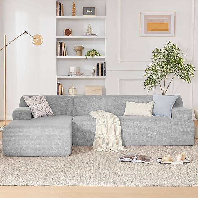 107" Modular Sectional Cloud Couch, Couches Sponge sectionals for Living Room, High Density Sponges Sofa, Modular L-Shape with Chaise, Lightgrey
