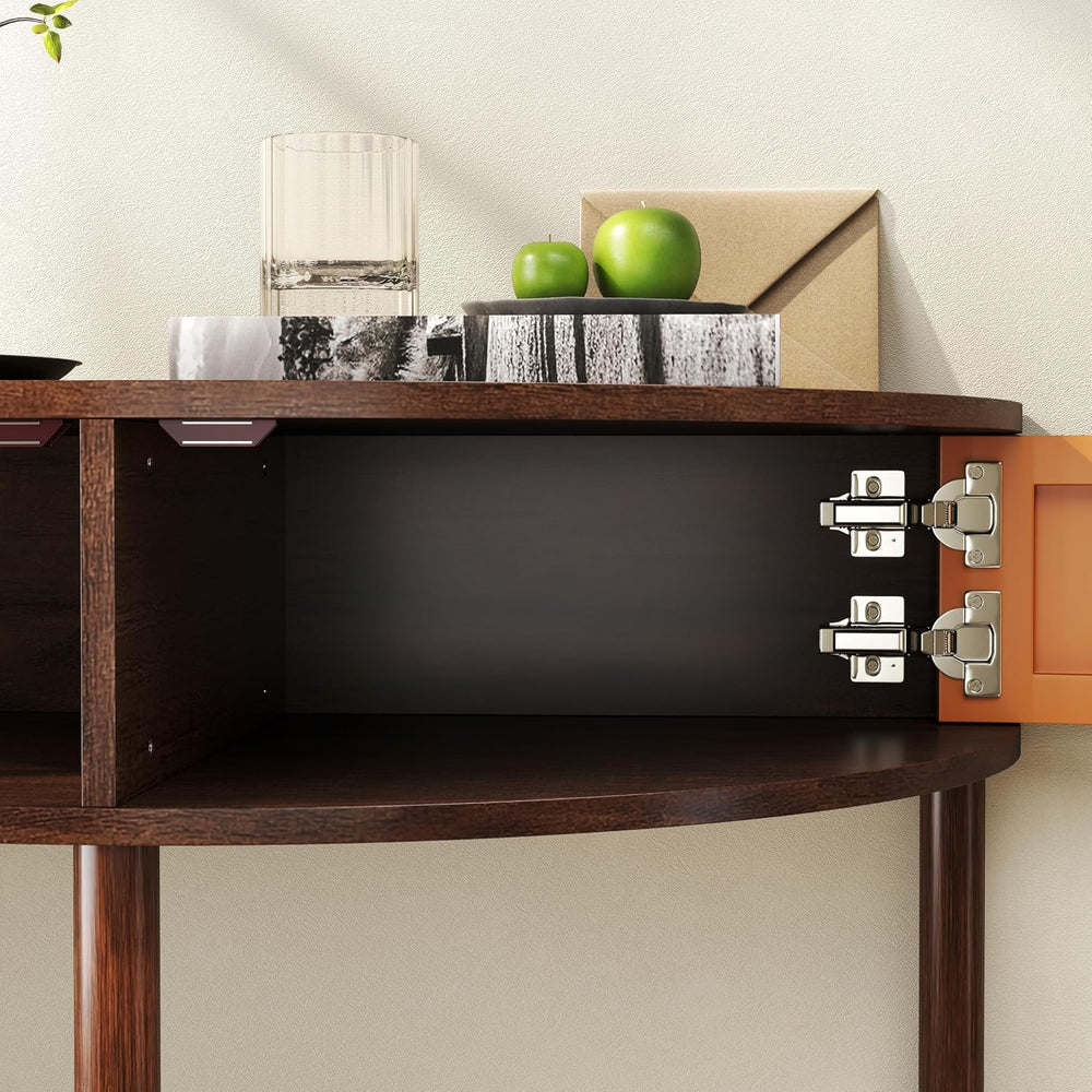 Knocbel Half Moon Console Table with Wave-Pattern Door, Semi-Circle Sofa End ...