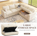 85 Inch Modular Sectional Sofa with Pull Out Bed, L Shaped 5 Seat Sectional Sleeper Sofa with Storage, Sectional Couches for Living Room, Cloud Modular Couch, Removable Sofa Cover, Beige