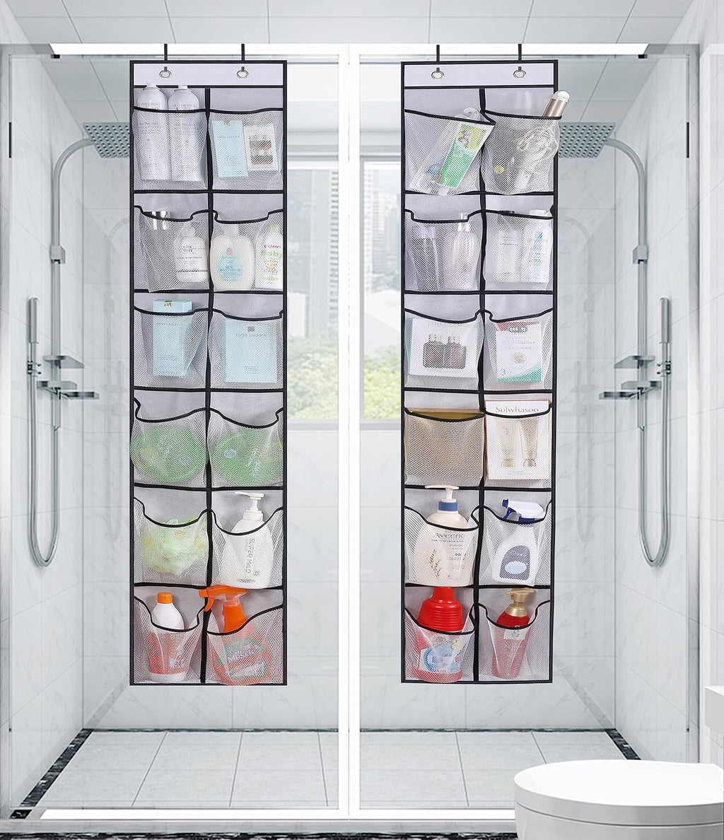 MISSLO Over The Door Shoe Organizer 12 Large Mesh Pockets Hanging Narrow Closet Door, White, 2 Pack