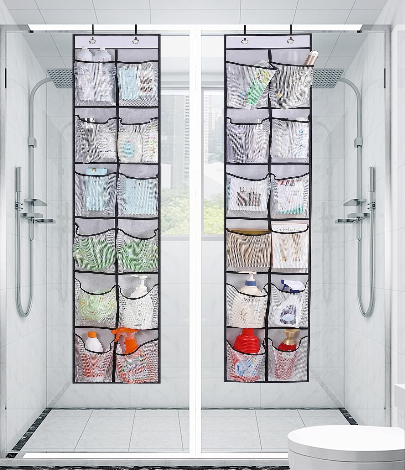 MISSLO Over The Door Shoe Organizer 12 Large Mesh Pockets Hanging Narrow Closet Door, White, 2 Pack