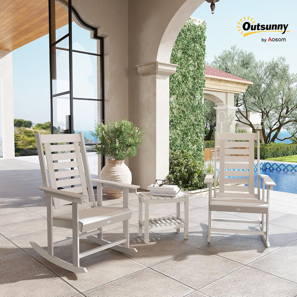 Outsunny Outdoor Rocking Chairs Set of 2 HDPE Patio 28" High Back White ...