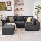 135.4" Cloud Couch Sectional, Modular Sectional Sofa with Deep Seat, Plush Corduroy U Shaped Boneless Couch, Convertible Sectional Couches for Living Room, 6Seat, Grey