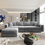KEIKI 102.4" Sectional Couches, Modern Comfy Upholstered Sofa Cloud Couch, Deep Seat 4 Seat Sofa Set with Soft Pillows and Movable Ottoman for Living Room Bedroom,Apartment,Office, Grey