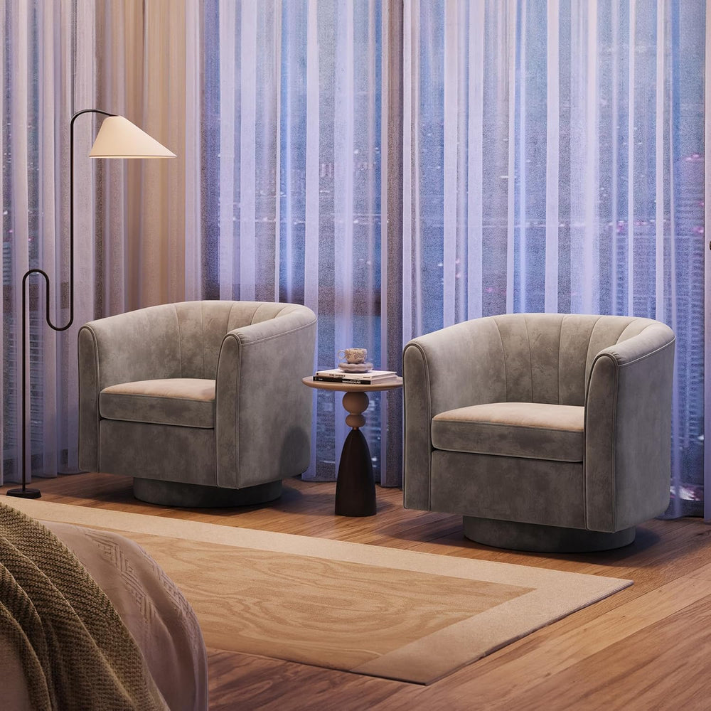 LINSY Swivel Accent Chair with Ottoman: Small Velvet Barrel Chair 360 Swivel ...