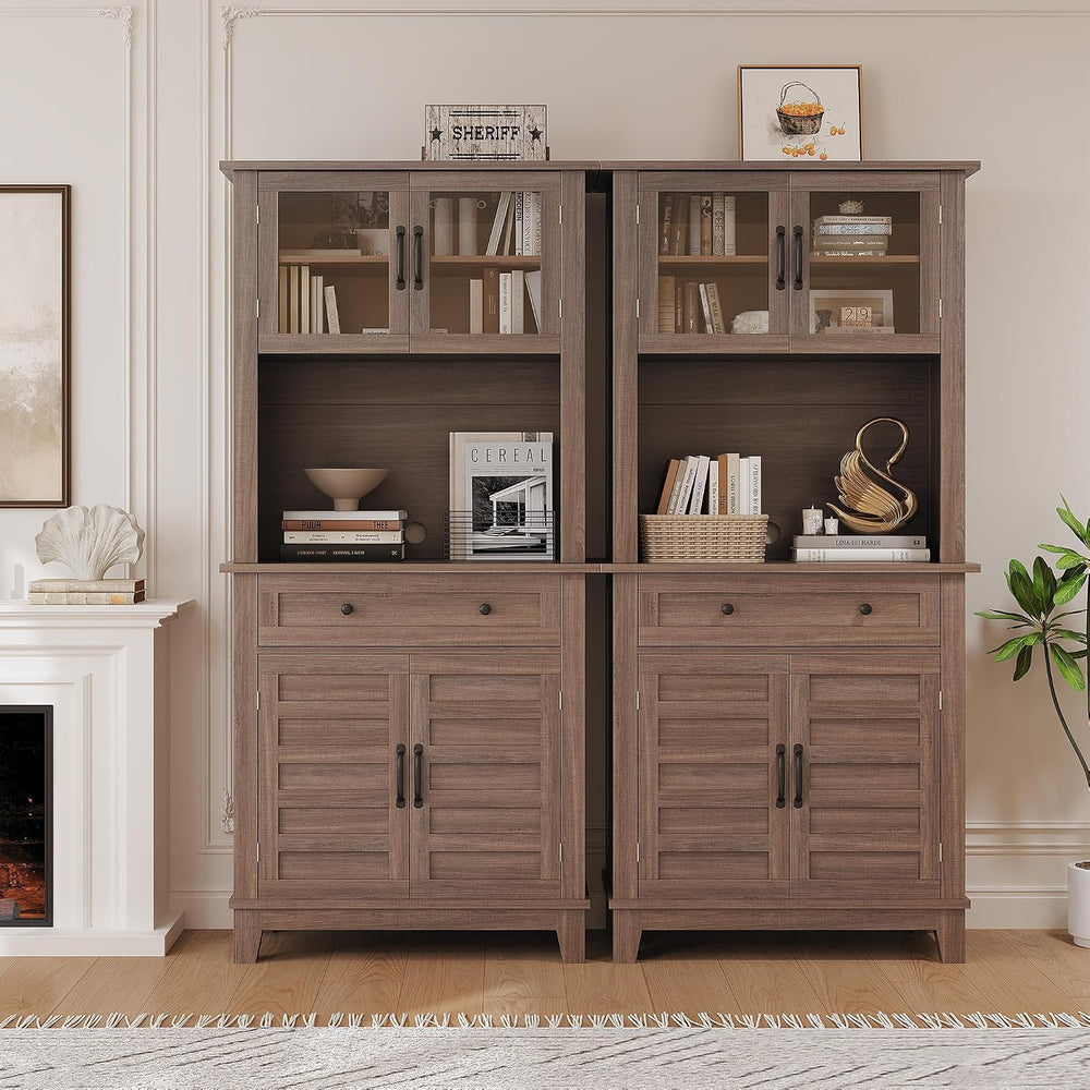 Garvee 72" Tall Kitchen Pantry Cabinet with Hutch and Microwave Stand | ...