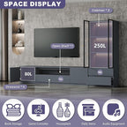 102" Grey Modern Entertainment Center for 65/75/85 inch TV, Included TV Console and Glass Display Cabinet, 2-Piece Media Console with Drawers Storage for Living Room (AB-102 Cabinets Set)