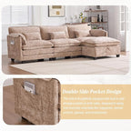 Ball & Cast Modular Sectional Sofa,L Shaped Couch with Movable Storage Ottoman,Chenille Upholstered Sofa W/USB Charging Port,Phone Holder and Side Pocket,for Living Room,Apartment,Khaki,109"