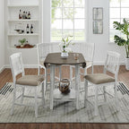 Ball & Cast 5 Pieces Dining Table Set with 4 Chairs and 42" Round Drop Leaf Dining Table,Kitchen Table and Chairs for 4 W/Trestle Table Base,for Small Space,Apartment,Dining Room,Brown White