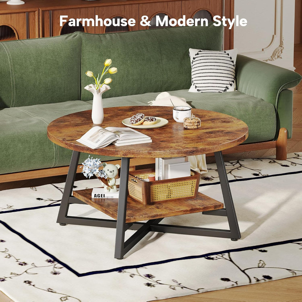 Round Coffee Table, Small Circle Coffee Table with Storage, Modern Wood Round...