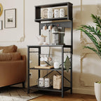 Bestier Bakers Rack with Power Outlet, Coffee Bar Table with Storage 5 Tiers, Standing Microwave Stand with 8 S-Shaped Hooks, Kitchen Storage Shelf Rack for Spices | Standing Microwave Stand with 8 S-Shaped Hooks, Kitchen Storage Shelf Rack for Spices