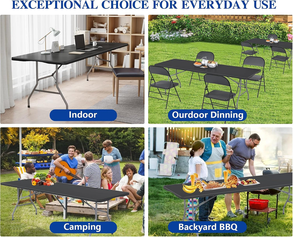 8FT Folding Tables – Heavy Duty Portable Foldable Picnic Table with Built-in ...