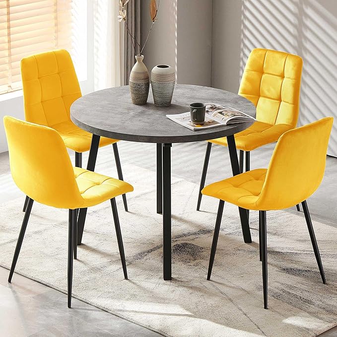 Velvet Dining Chairs Set of 4 - Yellow Dining Room Chairs with Metal Legs Ideal for Kitchen, Dining Room - Kitchen Chairs Set for 4
