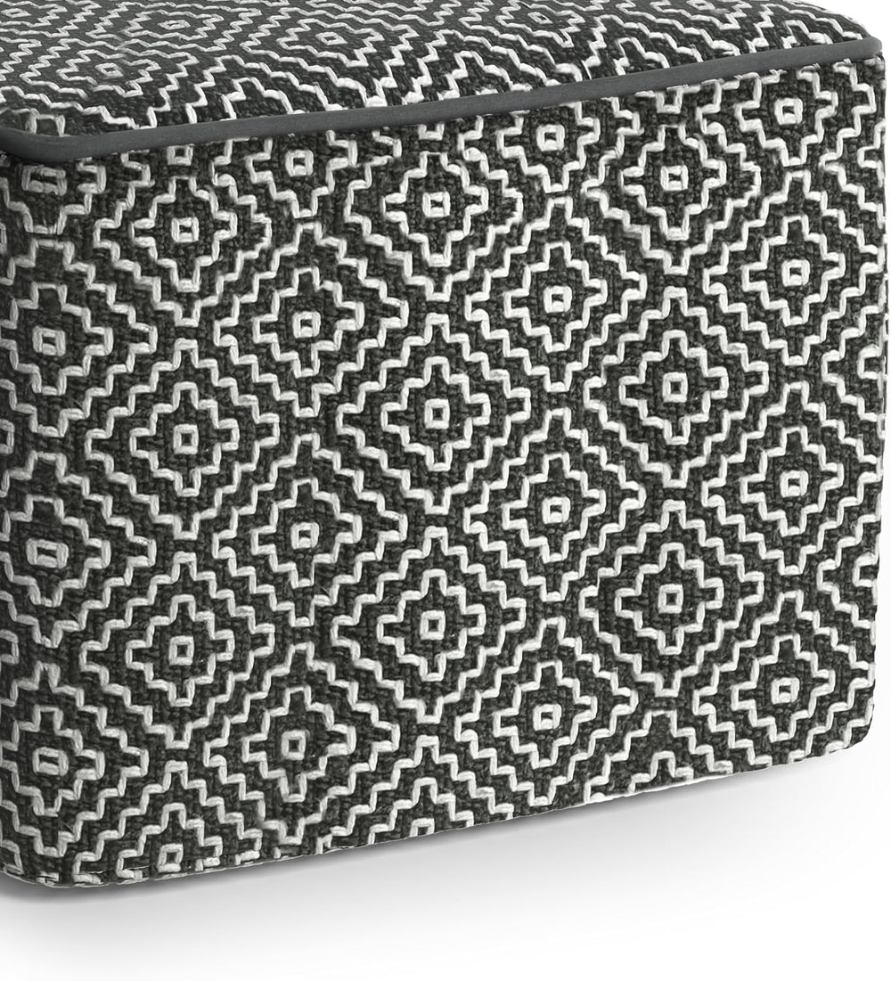 SIMPLIHOME Brody 18" Wide Square Pouf in Distressed Black Vegan Leather ...