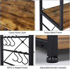 Topeakmart Metal Frame Baker's Rack with Wire Basket,Rustic Brown | Engineered wood shelves with side hooks,Microwave Stand for kitchens,dining rooms,Coffee Bar,and offices