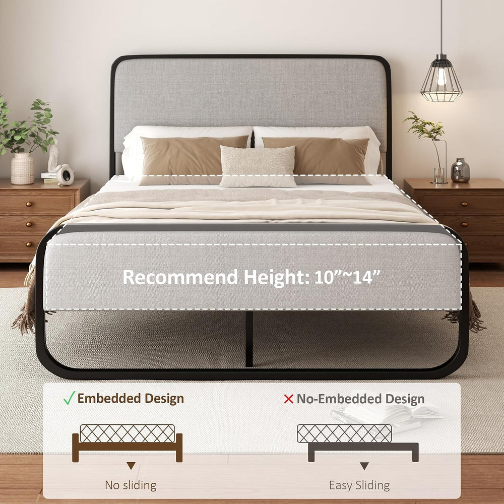Sismplly Queen Size Upholstered Bed Frame with Curved Headboard and Footboard...