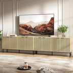 TV Stand for 120" TV, Mid Century Modern 126'' Television Stand, Entertainment Center with Storage and Adjustable Shelves, Media Console TV Cabinet for Living Room