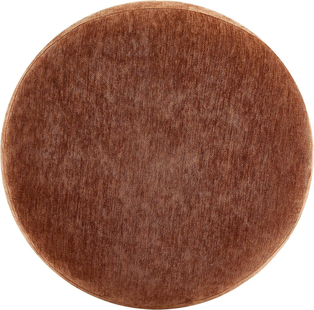 Upholstered Round Pouf Ottoman, Modern Footstool, Orange-Brown | Small Chenil...