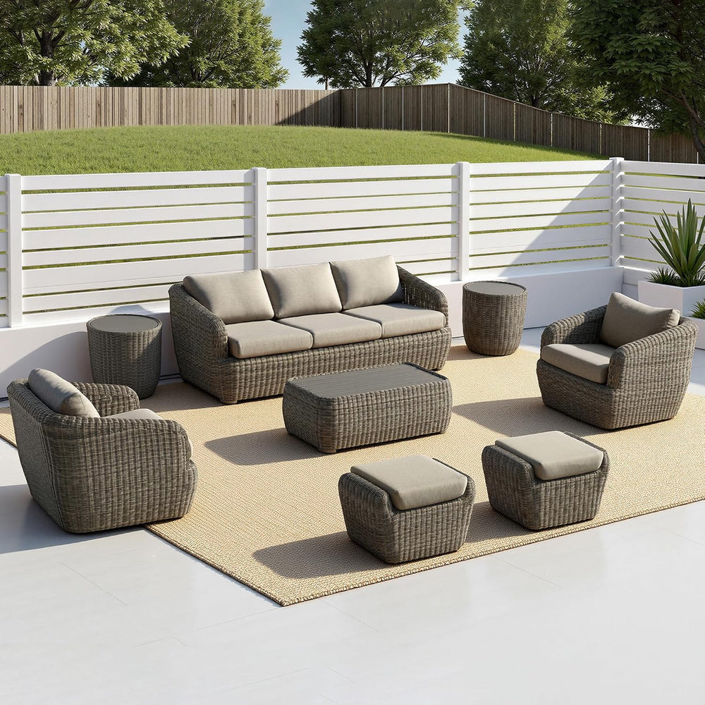 CHITA Patio Wicker 3-Seater Sofa with Removable Cushion, Backyard Rattan Chai...