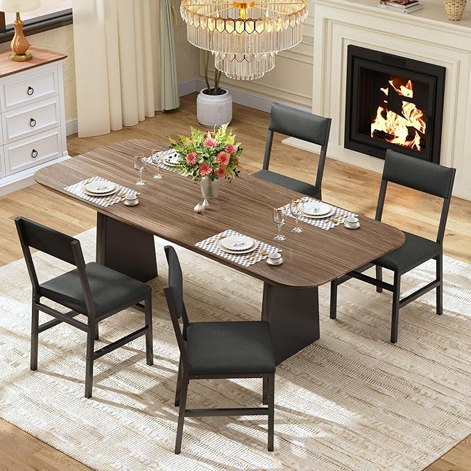 Dining Chairs Set of 4, Upholstered Modern Dining Room Chairs with Ergonomic Backrest, MDF Board and Metal Legs, Fabric Kitchen Chair for Dining, Kitchen and Living Room, Easy Assembly, Black