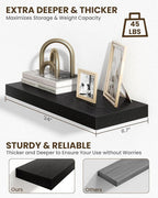 Marsmiles 24" Floating Shelves for Wall, Wooden Shelves with Invisible Brackets Set of 2, Rustic Farmhouse Wall Mounted Shelf for Kitchen Bathroom Living Room Study, Black
