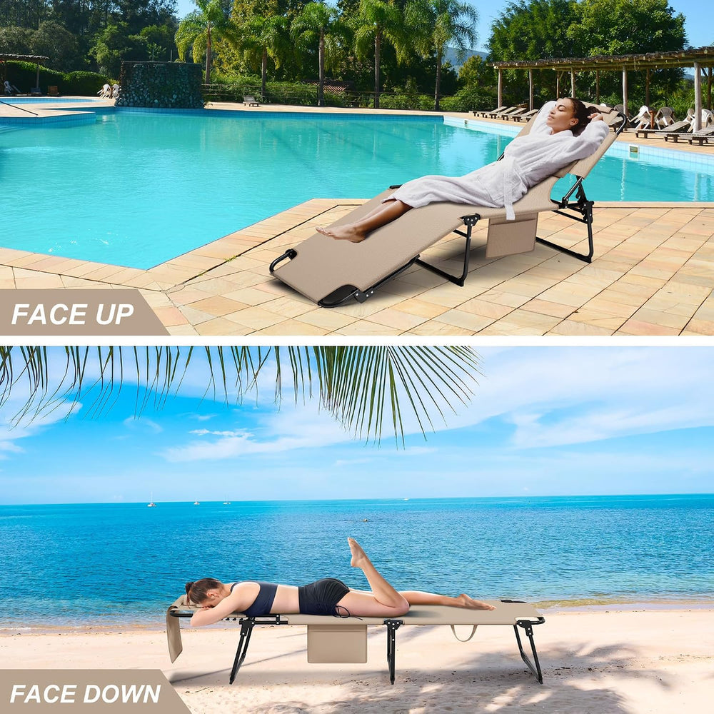 400lbs Tanning Chair with Face Hole, 5-Position Folding Chaise Lounge Chair w...