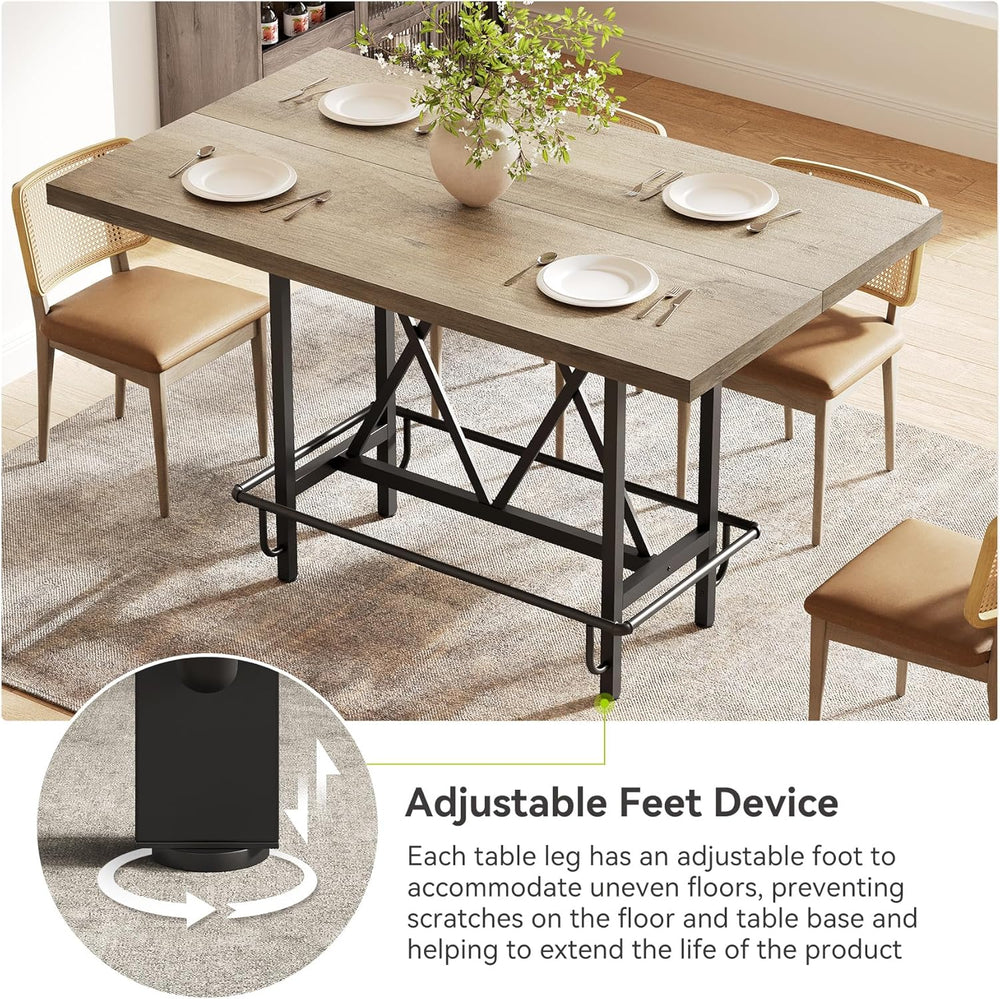LITTLE TREE 63-Inch Industrial Bar Table with Metal Footrest, Counter Height ...