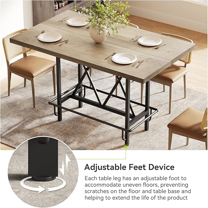 LITTLE TREE 63-Inch Industrial Bar Table with Metal Footrest, Counter Height Pub Table for Kitchen, Home Bar & Entertaining (Rustic Gray)