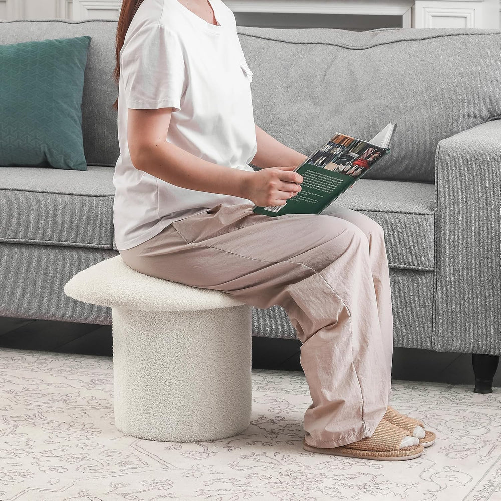 Homebeez Teddy Velvet Modern Round Ottoman, Small Footstool with Padded Seat,...