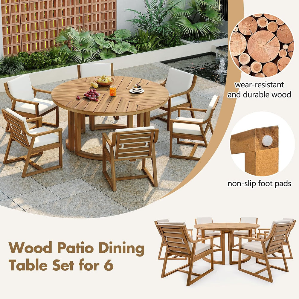 Quarte 7-Piece Patio Dining Table Set, Round Dining Table with 1.96" Umb...