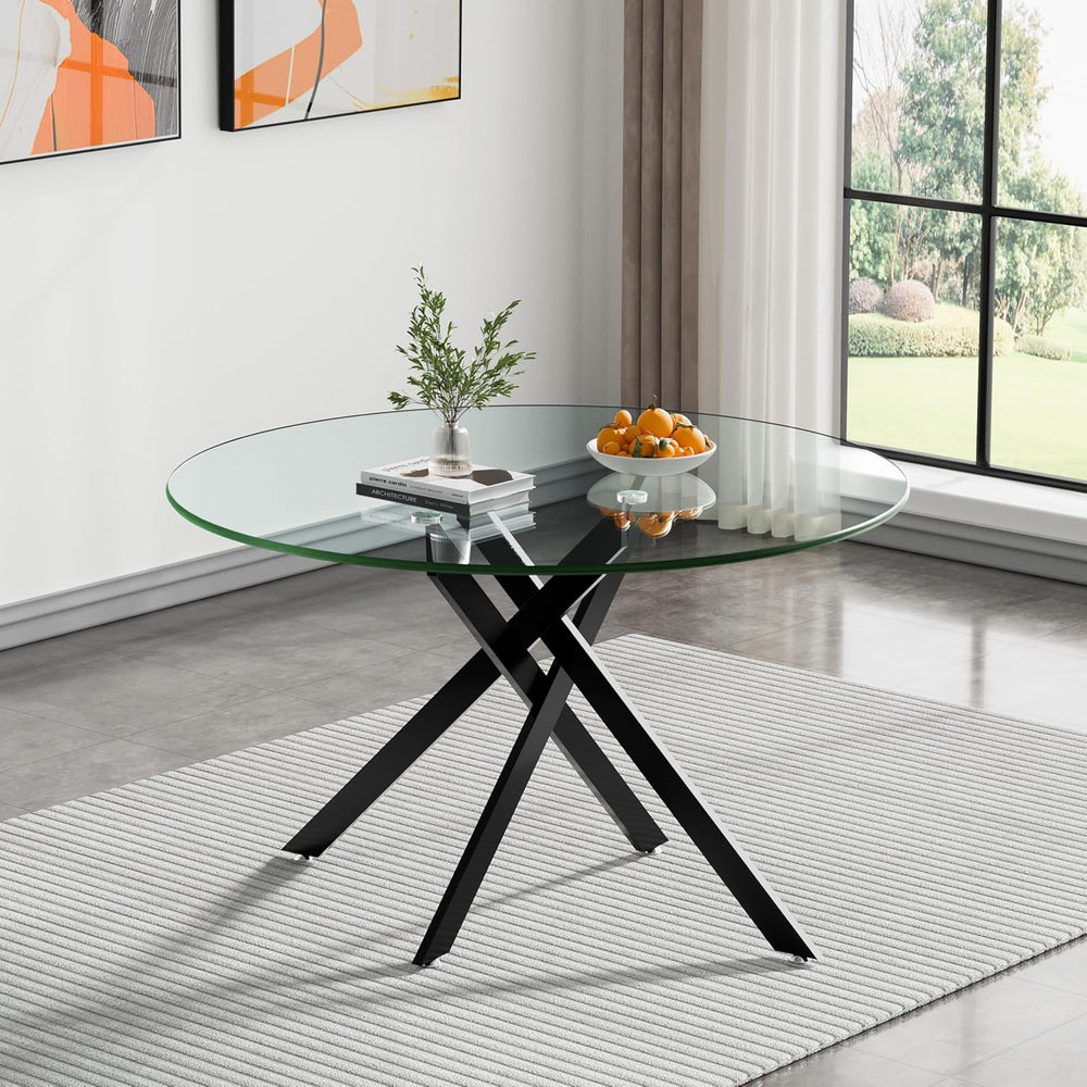 Henf 5 Piece Round Glass Dining Table Set, Modern 47 Inch Dining Room Table S...