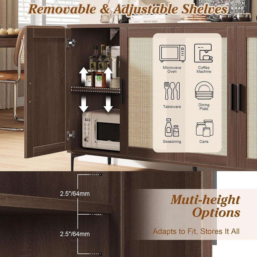 JASIWAY Buffet Cabinet with Storage, 48" Rattan Sideboard with Adjustabl...