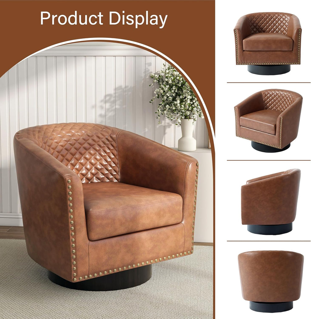 Pia Ricco Swivel Barrel Accent Chairs Set of 2, 360° Swivel Round Single Sofa...