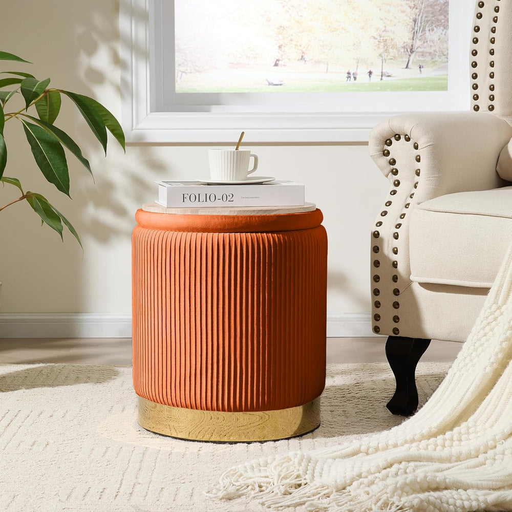 Royal Windsor Round Ottoman with Storage Set of 2, Storage Vanity Stool | Vel...