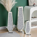 SHYFOY 30" Floor Vase Crushed Diamond Mirrored Vase Silver Tall Vases for Floor, Large Crystal Glass Decorative Floor Vases for Living Room Office Corner Hallway Home Decor