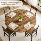 Round Dining Table for 4, 42 Inch Wood Kitchen & Dining Room Tables with Storage, Circle Breakfast Table with Metal Legs, Space Saving Dinner Table for Dining Room, Kitchen, Living Room, Rustic Brown