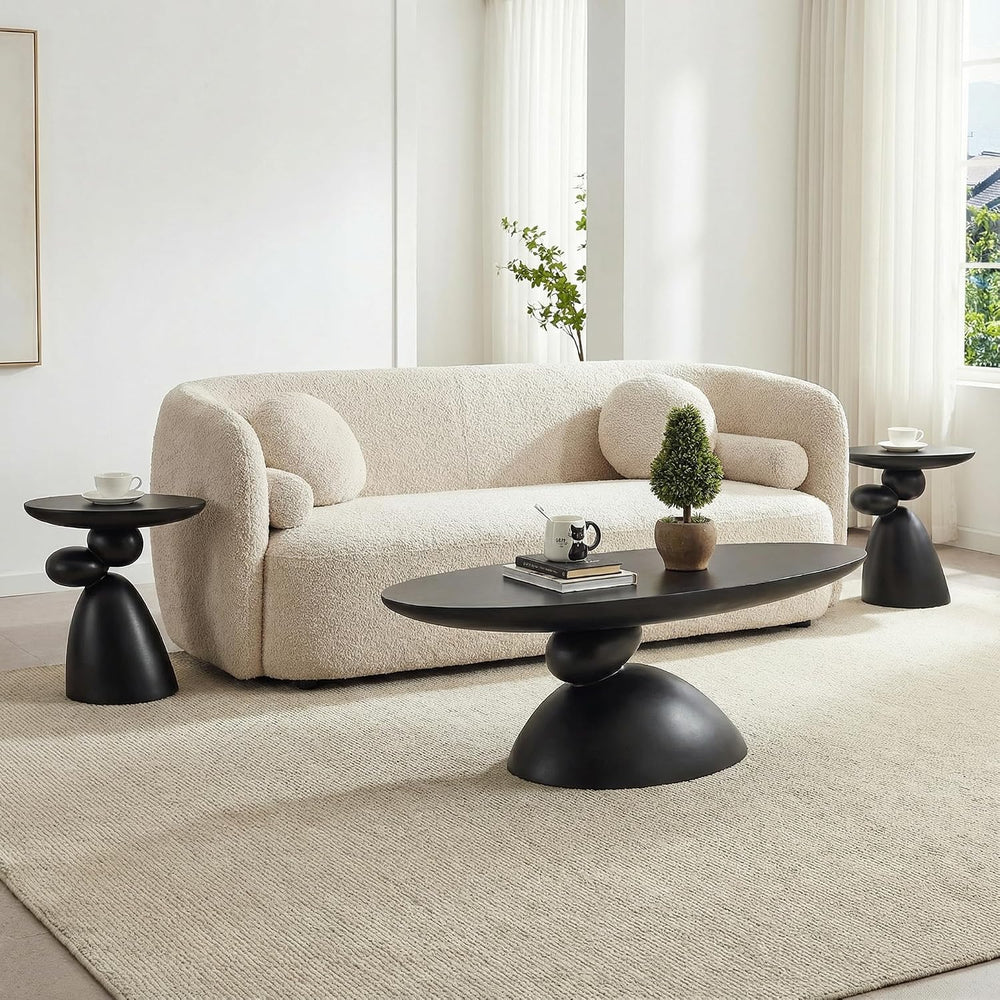 Coffee Table & 2 Side Tables Set, 47", Sculptural Base, Fiberglass, ...