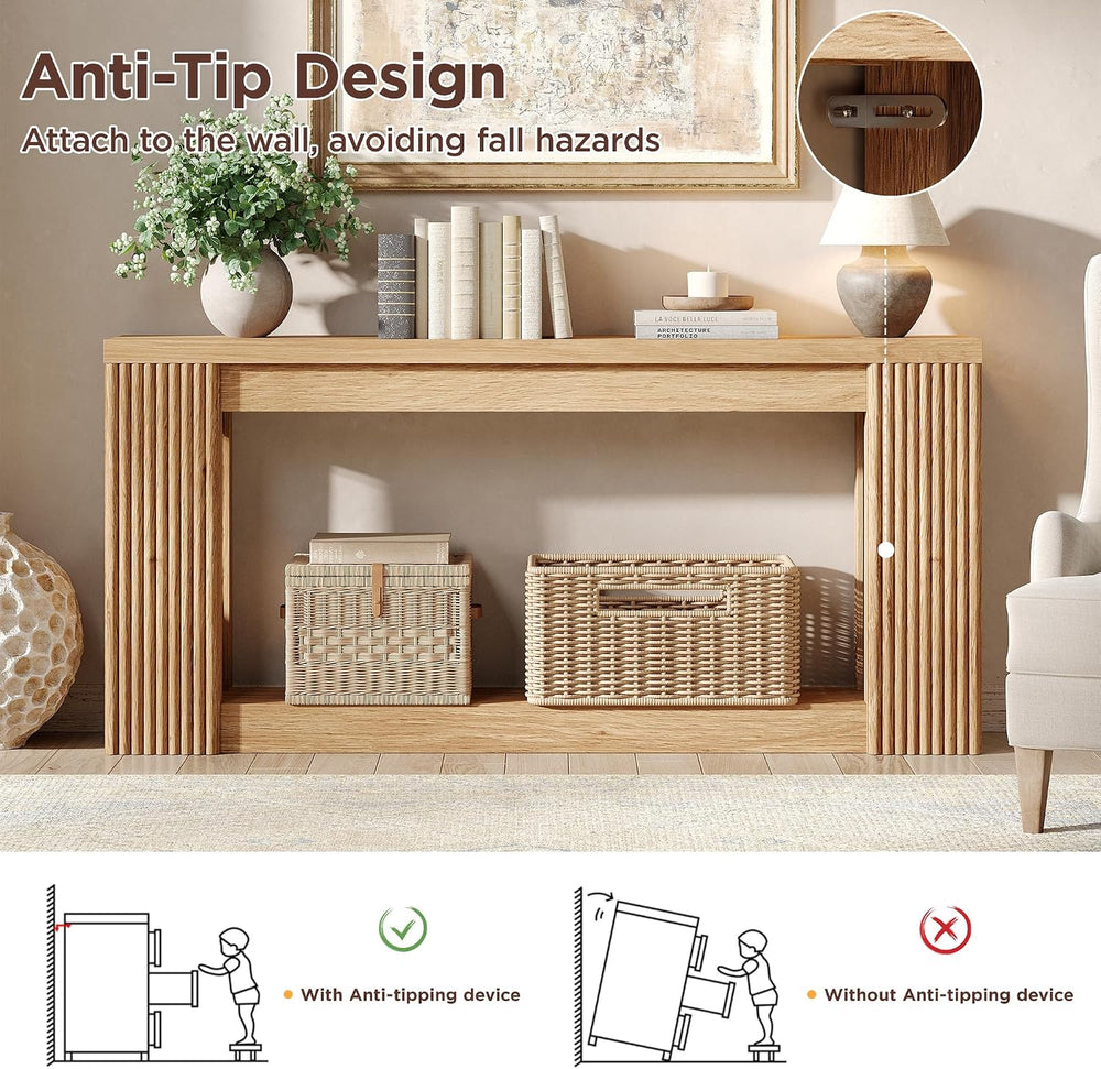 Maupvit Fluted Wooden Console Table with 2 Storage, 71 Inches Rectangular Ent...