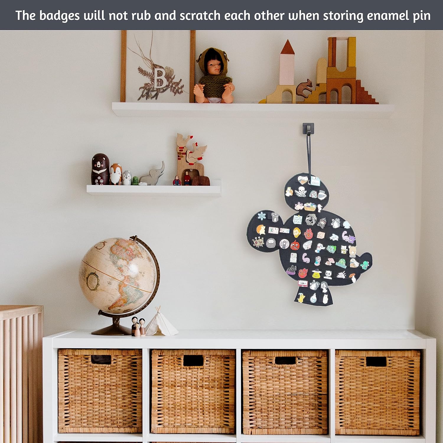 Hanging Brooch Pin Organizer Enamel Pin Display Cute Cartoon Shape Brooch Pin Display Storage Holder for Brooch Pin(Without Accessories ) (black-mouse)