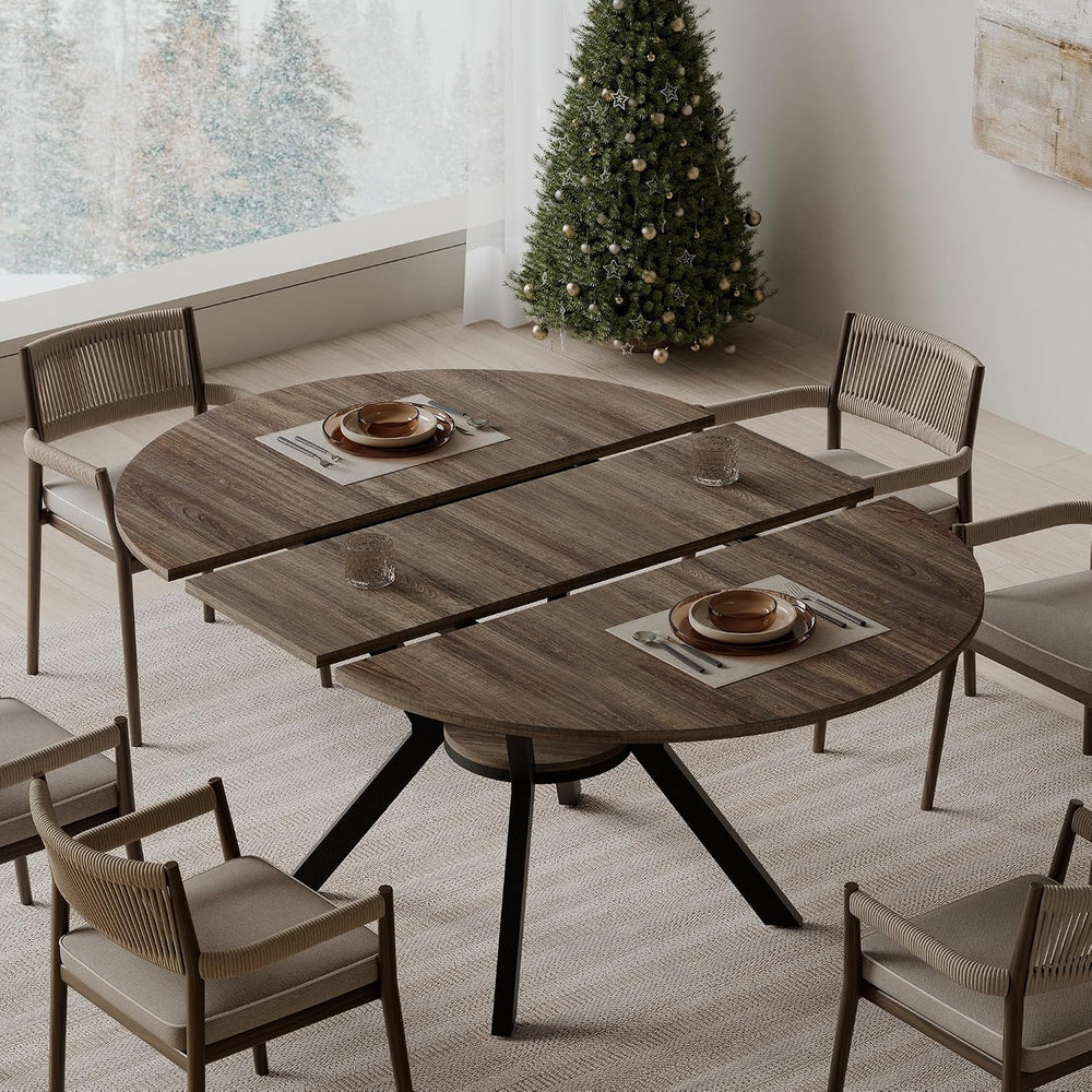 MECHYIN 42"-58" Extendable Round Dining Table for 4-6,with Storage ...