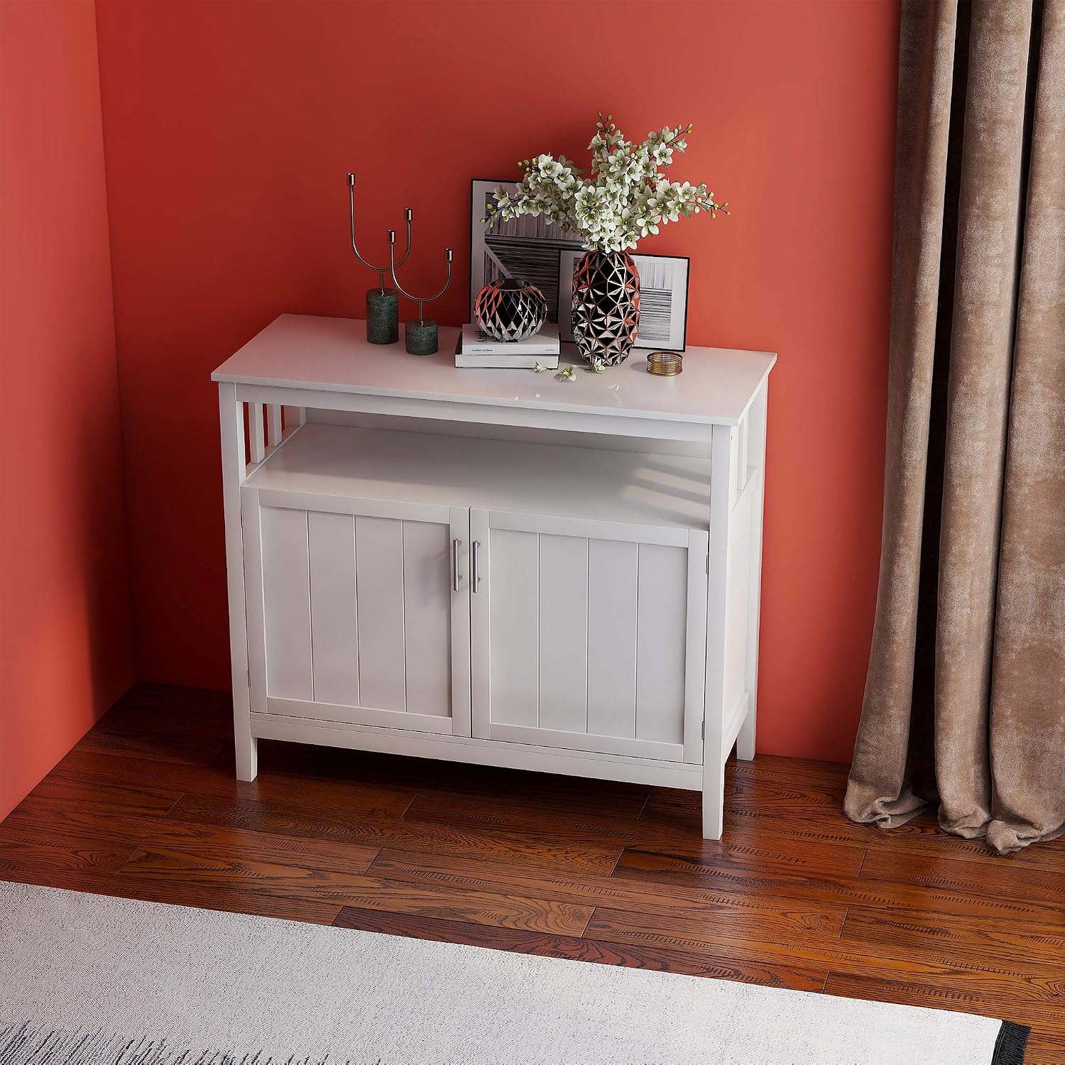 Modern Kitchen Pantry, Storage Sideboard Buffet Server Cabinet with 2 Doors, White, Easy to Maintain, for Dining Room