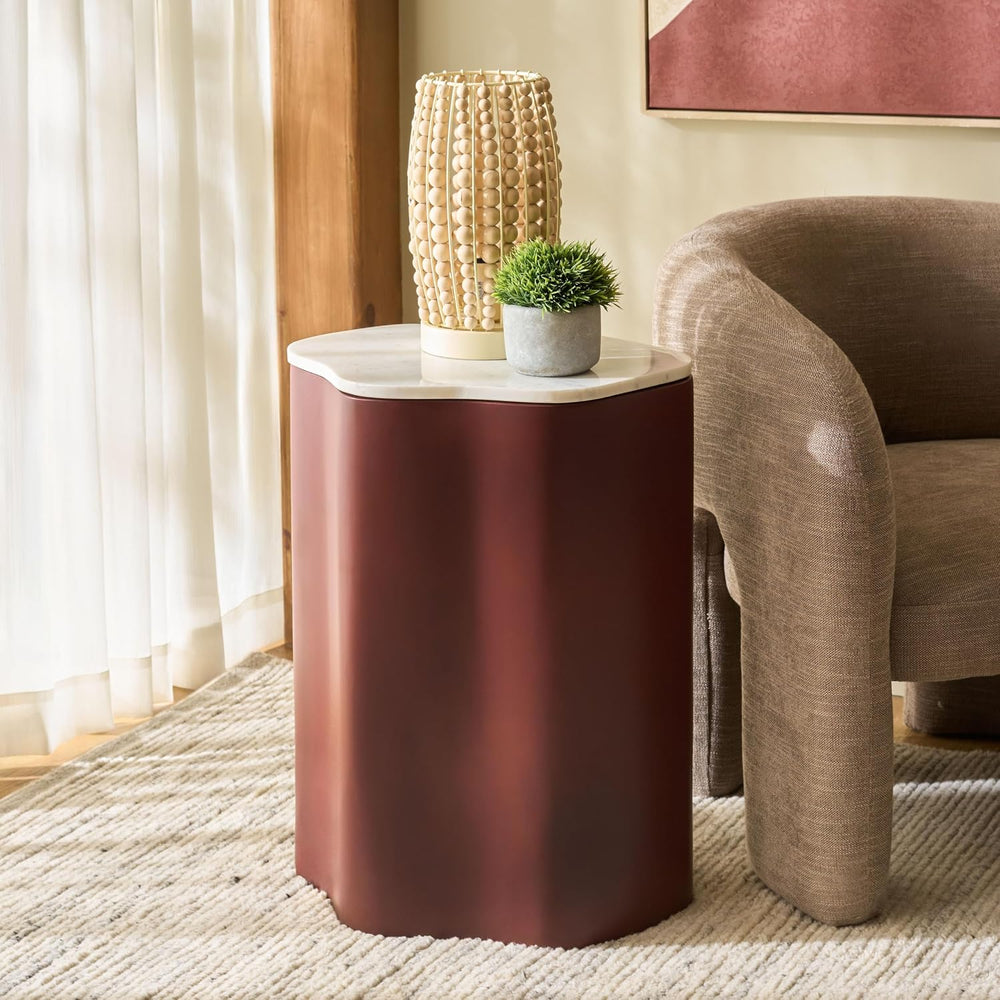SAFAVIEH Home Collection – Kanon Bordeaux Base & White Marble Top Accent ...