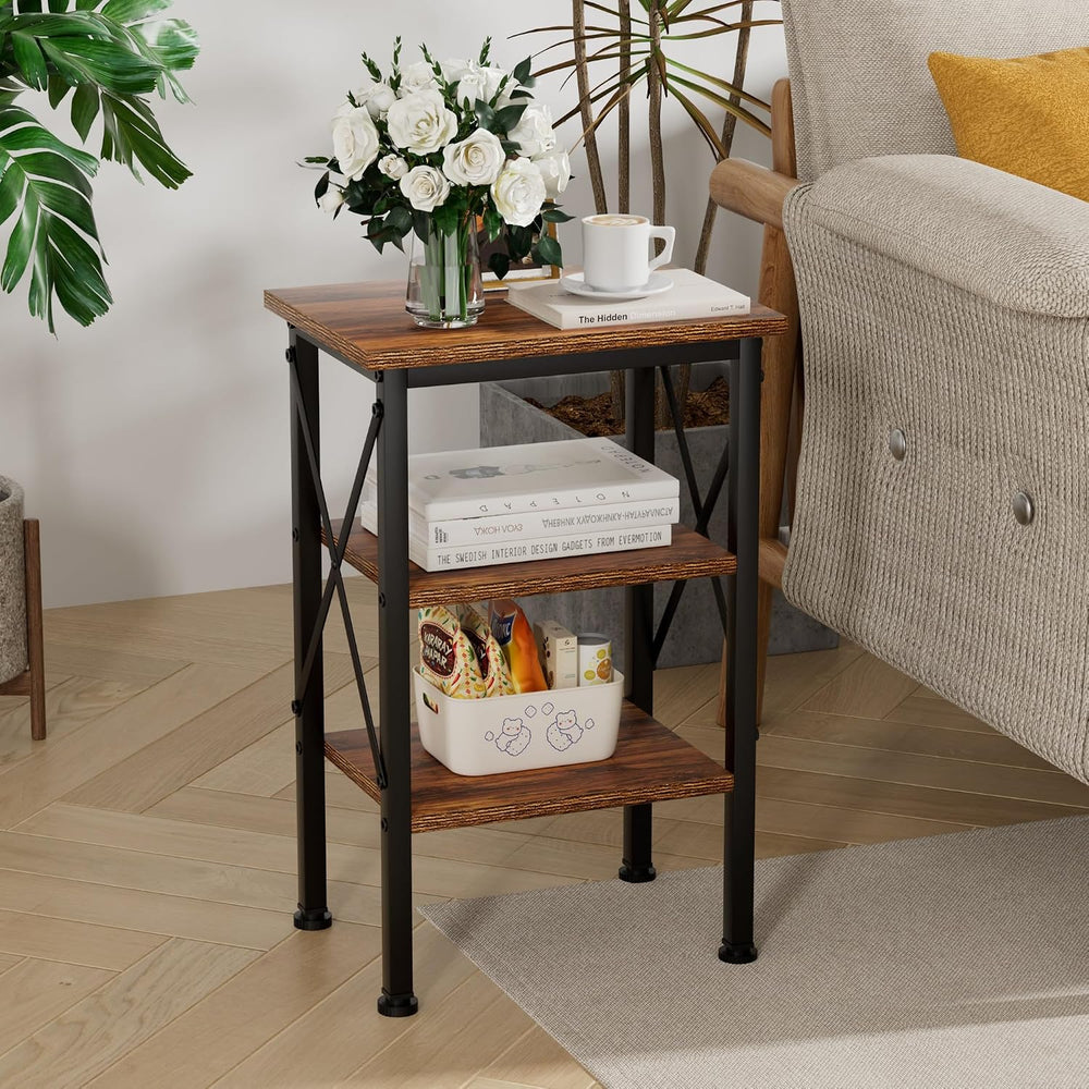 VECELO End Side Table Night Stand,X-Design with Storage Shelf for Bedroom,Liv...