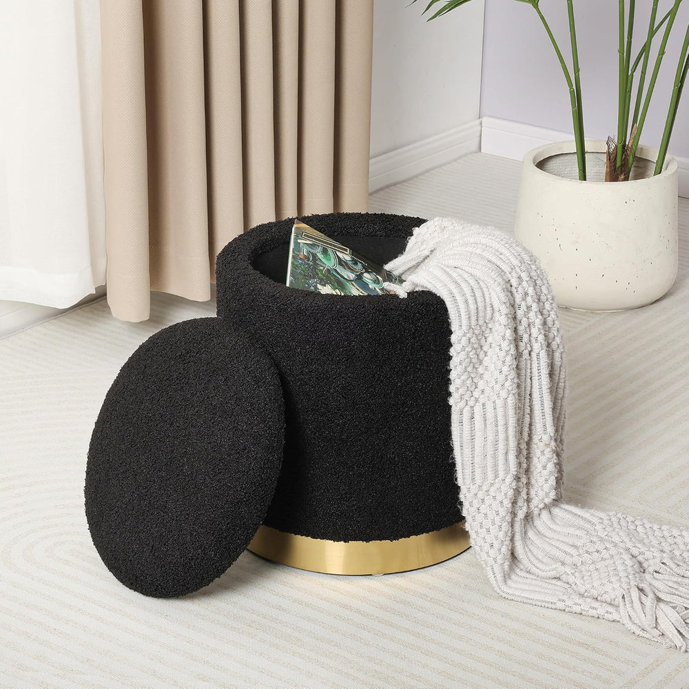 Joveco Boucle Round Ottoman with Storage,Vanity Stool with Storage for Bedroo...