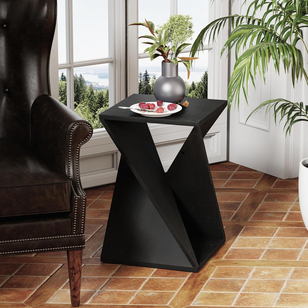 COZAYH Farmhouse End Table Square Solid Wood Pedestal Side Table Rustic Plant...