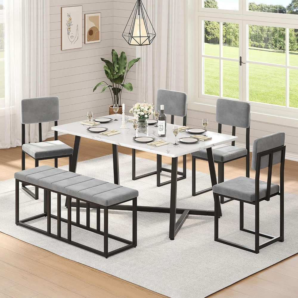 HUGROVE 6-Piece Dining Table Set, 51.18'' Faux Marble Rectangular Tab...