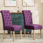 Roundhill Furniture Habit Solid Wood Tufted Parsons Purple Dining Chair, Set of 2