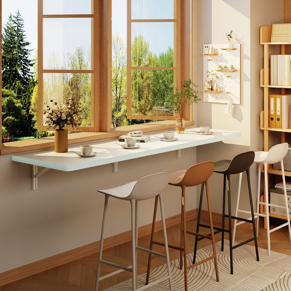 IAE Wall Mounted Folding Table with Pine Wood,60" x 16"Floating Wal...
