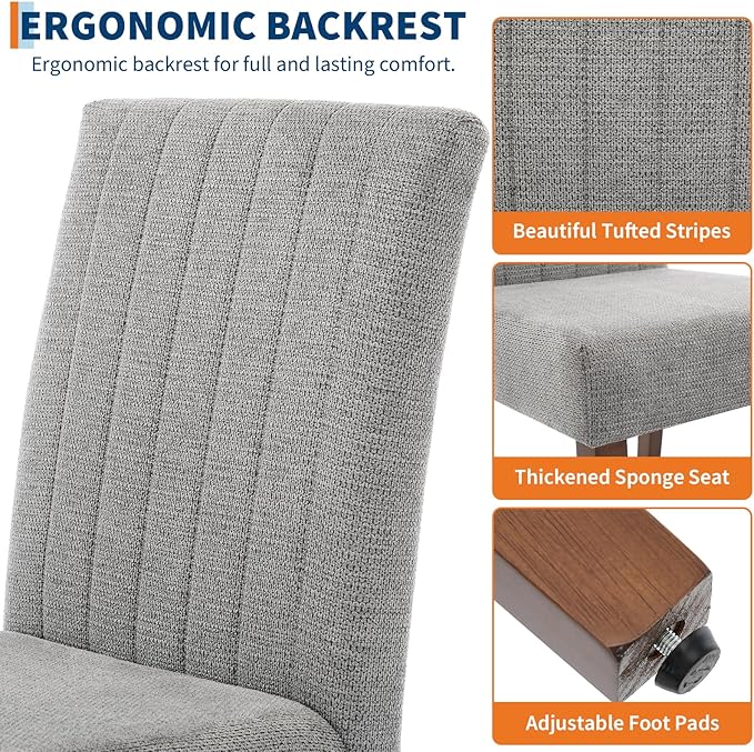 Upholstered Dining Chairs Set of 2, Modern Fabric Kitchen Side Chairs with St...