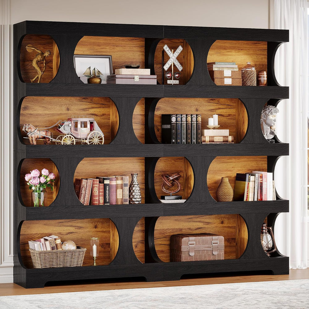 Tribesigns 71" Tall Black Bookcase, Modern Asymmetrical Bookshelf, 4-Tie...